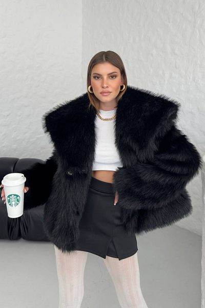 Neşeli Butik Nbg037 Oversize Women's Fur Coat - Imported Design with Snap Fasteners