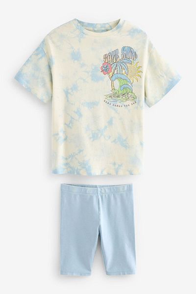 Ladin Store New Season Girl's Cotton Soul Surf T-shirt and Ribbed Biker Tights Set