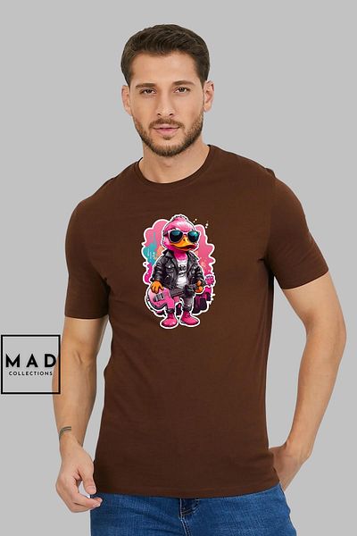 MAD COLLECTİON MAD COLLECTION Unisex Oversize Crew λαιμόκοψη βαμβακερό ροζ DUCK εμπριμέ κοντομάνικο μπλουζάκι