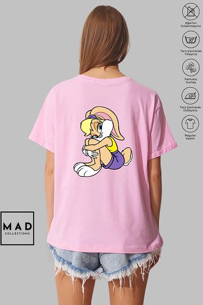 MAD COLLECTİON MAD COLLECTION Unisex Oversize Crew Neck Lola Bunny Βαμβακερό εμπριμέ κοντομάνικο μπλουζάκι
