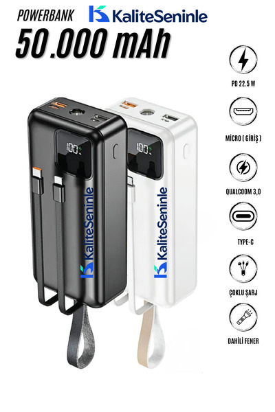 KALİTESENİNLE Powerbank 50.000 Mah Pd 22,5w Süper Hızlı Şarj 3.0 Qualcomm Taş...
