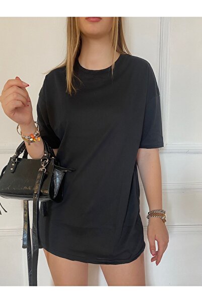 Genel Markalar Unısex Düz Renk Basic Oversize Pamuklu Örme Kısa Kollu Bol Kalıp Tshirt