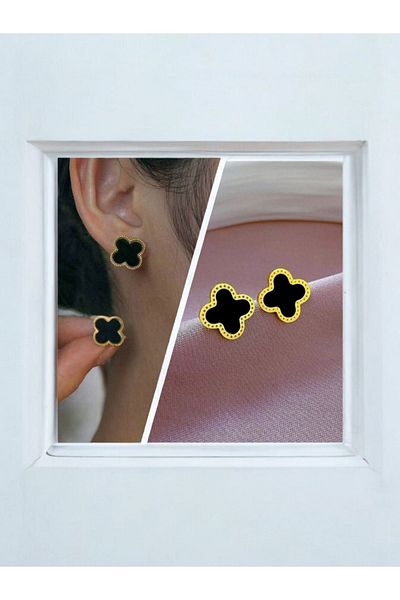 zeynep Z&d Accessory - 316l Gold Steel Enamel Clover Earrings