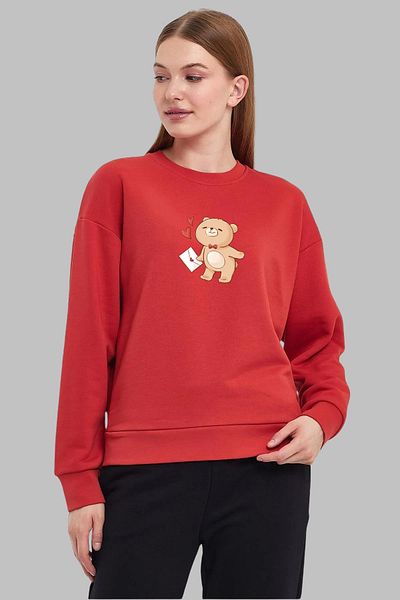 MAD COLLECTİON Унисекс суитшърт с дълъг ръкав, щампа на плюшено мече и стандартна кройка, без качулка и повдигнати елементи
