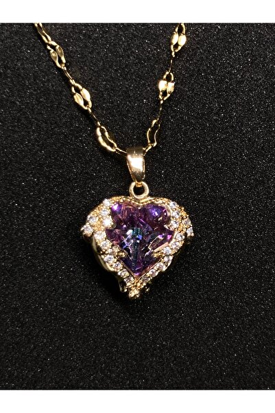 Moly Accessory Mor Kristal Kalp Kadın Çelik Kolye