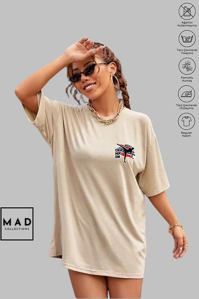 MAD COLLECTİON MAD COLLECTION Unisex Oversize Crew λαιμόκοψη βαμβακερό Muay Thai εμπριμέ κοντομάνικο μπλουζάκι