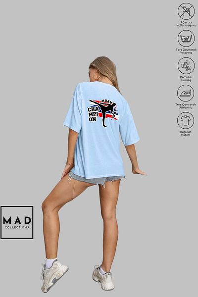 MAD COLLECTİON MAD COLLECTION Unisex Oversize Crew λαιμόκοψη βαμβακερό Muay Thai εμπριμέ κοντομάνικο μπλουζάκι