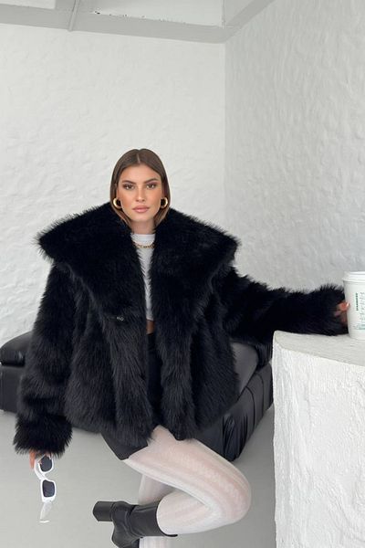 Neşeli Butik Nbg037 Oversize Women's Fur Coat - Imported Design with Snap Fasteners
