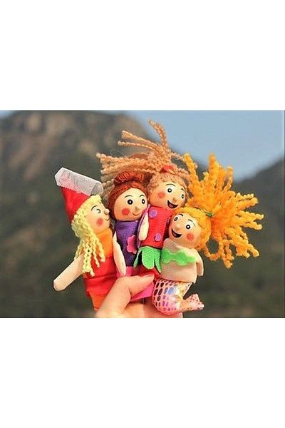 Toys Go Green 4-Piece Wooden Fabric Mermaid, Daughters, Finger Puppet