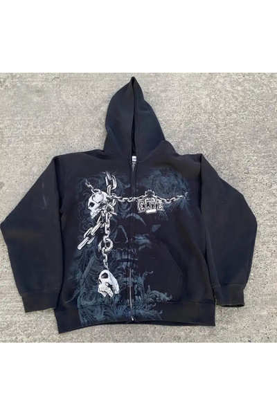Köstebek Φούτερ Y2K MMA Cyber Grunge Hooded - Gallows Skulls Design