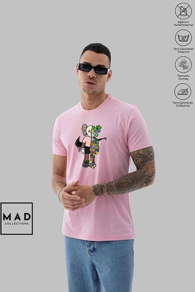 MAD COLLECTİON MAD COLLECTION Unisex Oversize Crew Neck Βαμβακερό μπλουζάκι Kaws με κοντό μανίκι