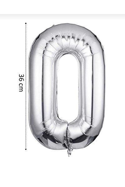 asöy 0 Gümüş Rakam Folyo Balon 36 Cm 16inç Küçük Boy Rakam Folyo Balon 36cm G...
