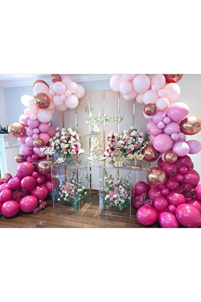 Öztürkpartievi Makaron Pembe Toz Pembe Fuşya Rosegold Krom Balon Zinciri