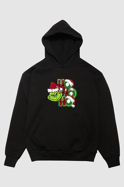 MAD COLLECTİON Унисекс суитшърт с качулка и джоб с дълъг ръкав GRINCH с щампи