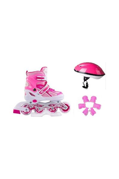 E-LİFE HOME Metal Lighted Adjustable Practice Skate Pink Set