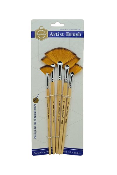 Keep Smiling Set de perii Fan 5 - peri moi sintetici, potrivire pentru vopsea în ulei și acril
