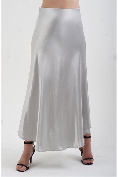 Zelish My Sister Silver Satin Bias Skirt