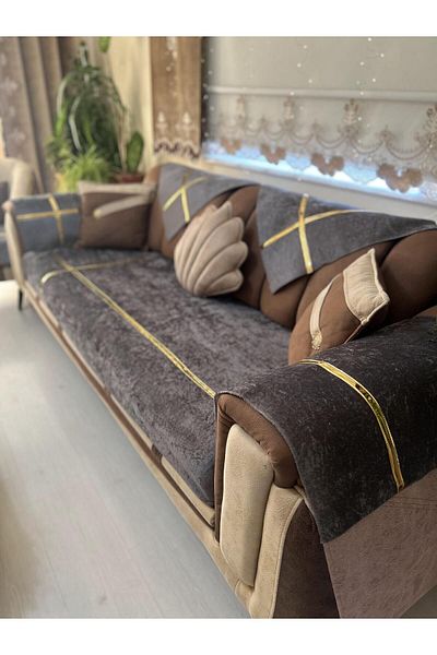 Tekstilsa Luxury Velvet Sponge Sofa Sofa Bed Cover - New Fashion (12 Piece Set) Dark Gray Anthracite