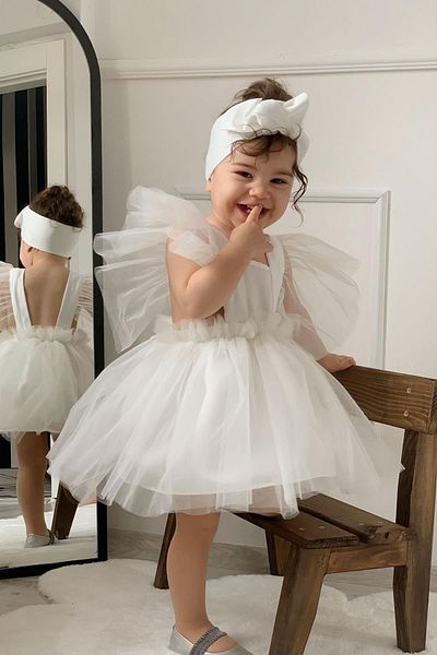 meqlife Λευκό κοριτσίστικο βραδινό φόρεμα φόρεμα για πάρτι γενεθλίων για κορίτσια