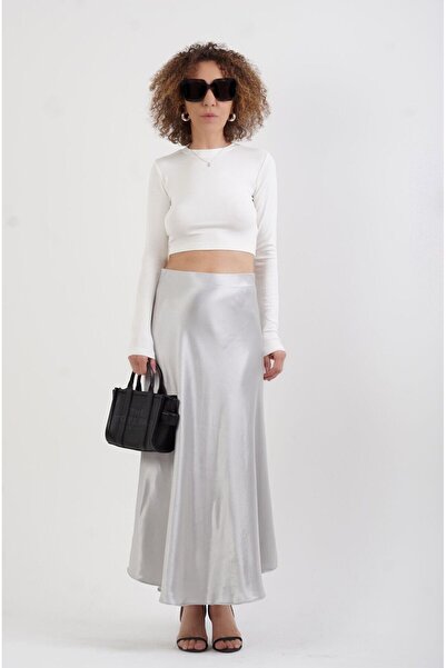 Zelish My Sister Fustă din satin argintiu