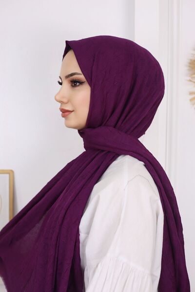 feronis Tesettür Kadın Bambu Kraş Şal Modeli _Mürdüm