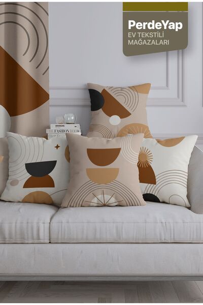 PerdeYap1980 Obiecte etnice suprarealiste cu modele 4 piese cu imprimare digitala fata de perna cafea-crem 43x43 cm 037