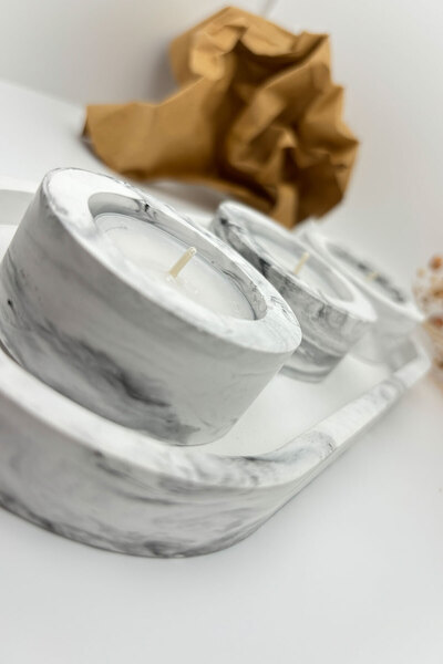 Moli Craft Mermer Desneli 4 Parça Tealight Mum seti (3 adet Tealight mum hediyemizdir)
