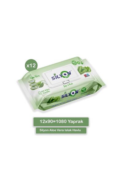 SİLYON ISLAK MENDİL Silyon Aloe Vera Islak Havlu 90'lıx12 Adet