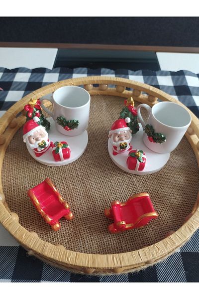 Süs Dükkanı Handmade Design New Year Santa Claus Themed Coffee Cup Model Set of 2