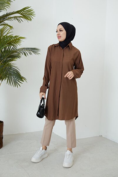 Naknaku Дълга туника със скрити джобове - Кафе