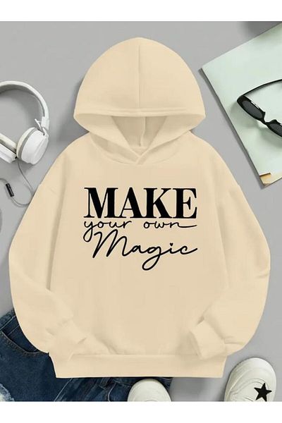 Baxia Παιδική μπλούζα Unisex με κουκούλα ΜΠΕΖ ΧΡΩΜΑ με στάμπα (ΝΕΟ ΠΡΟΪΟΝ)