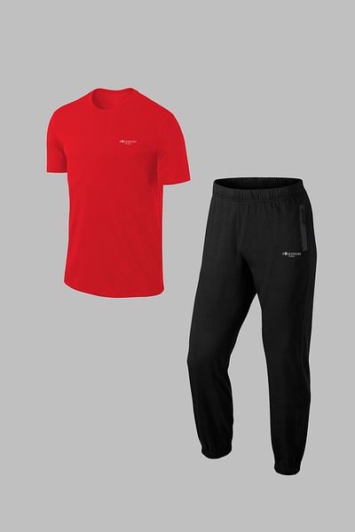 POSEIDON STORM Men's Red Custom Supra Combed - Zippered Running and Walking Set, Plus Size 4XL-1