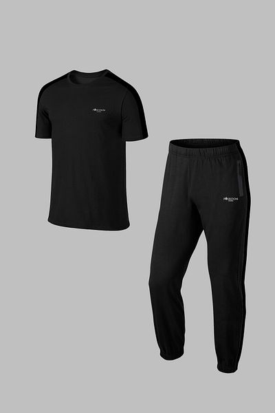POSEIDON STORM Plus Size Men's Black Supra Combed Cotton Tracksuit Set - Comfortable Hoodie and Stripe