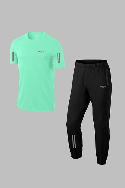 POSEIDON STORM Men's Water Green Large Size Walking Set - Comfortable Regular Fit, Hooded, Supra Combed Cotton Fabric 4