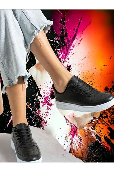 Pretty Girl Pantofi și pantofi sport pentru femei cu talpă aeriană alb-negru (talpă de 3 cm)