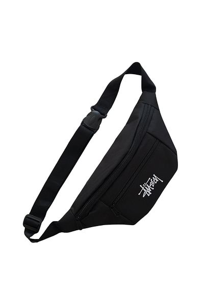 Outlet Çarşım Stussy Written Men's Waist Bag 2 Compartments Black Cross Shoulder Bag Water Resistant