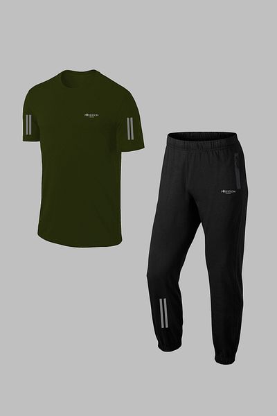 POSEIDON STORM Men's Plus Size Khaki Supra Combed Cotton Fitness Set - 4XL-10XL for Walking and Training
