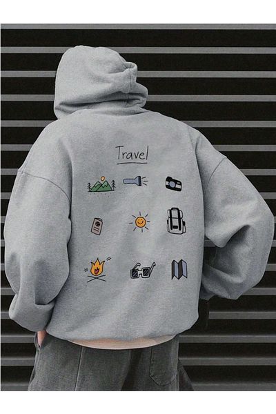 Revasser Πολύχρωμο, ειδικά εμπριμέ, Unisex, βαμβακερό φούτερ με κουκούλα - TRAVEL