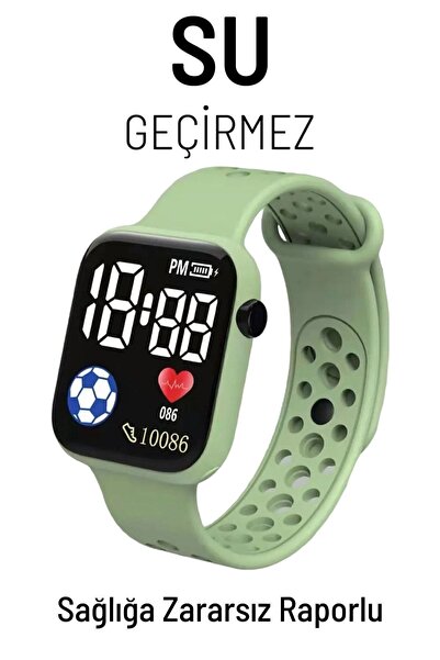 Q-TİME Akıllı Saat Görünümlü Led Ekranlı Su Geçirmez Dijital Çocuk Saati (yeş...
