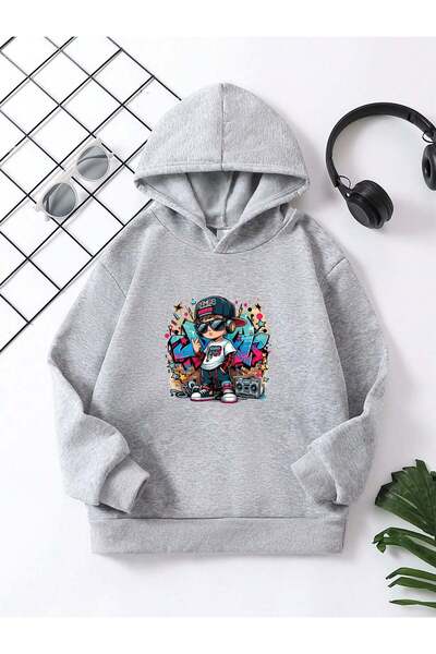 YUNAYT Παιδική μπλούζα με κουκούλα με στάμπα