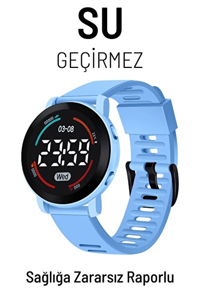 Q-TİME Akıllı Saat Görünümlü Led Ekranlı Su Geçirmez Dijital Çocuk Saati (mav...