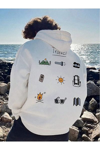 Revasser Πολύχρωμο, ειδικά εμπριμέ, Unisex, βαμβακερό φούτερ με κουκούλα - TRAVEL