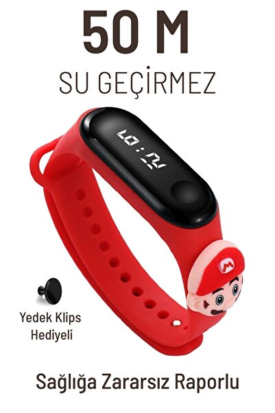 Q-TİME Super Mario Figürlü Led Dokunmatik Ekranlı Su Geçirmez Dijital Çocuk V...