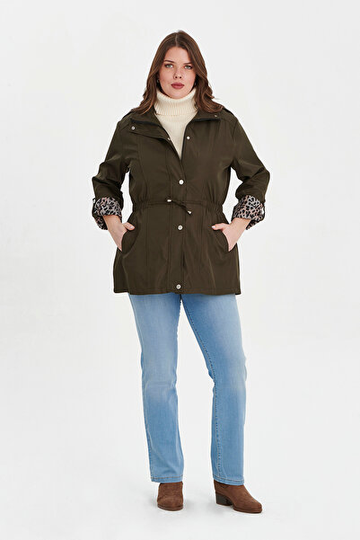 EVEN plus size Haki Paraşüt Rüzgarlık Büyük Beden Kadın Mont