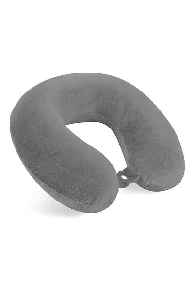 In House Velvet Neck and Travel Pillow - 30x25 cm - Color Gray