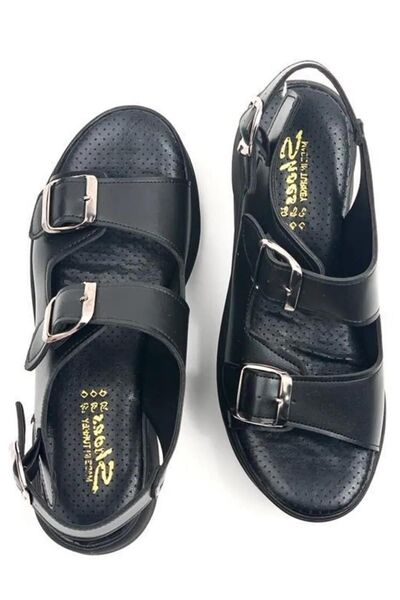 Preshley Women's Dimma Black Comfort Orthopedic Sole Buckle Sandals