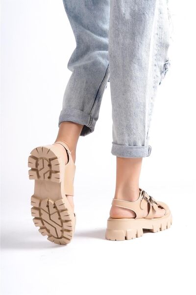 Preshley Women's Seso Nut High Three-Stripe Ankle Strap Sandals 970