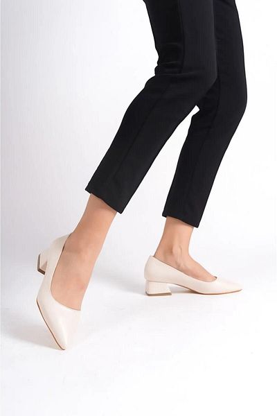 Preshley Pantofi de damă Mora Cream - Toc gros de 3,5 cm