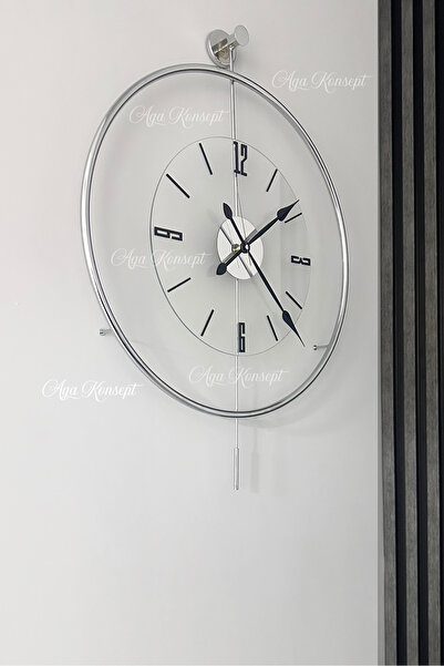 AGA KONSEPT Krom Rengi Tiktok Luxe Şeffaf Nano (Büyük Boy 50 x 75 CM) Modern Duvar Saati