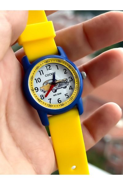 Cockpit Boy's Watch Bracelet - Brand, Number, Silicone Cord, Yellow